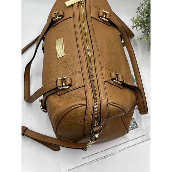 Michael Kors Authenticated Bristol Acorn Brown Leather Medium Satchel Gold Tone - Picture 6 of 16